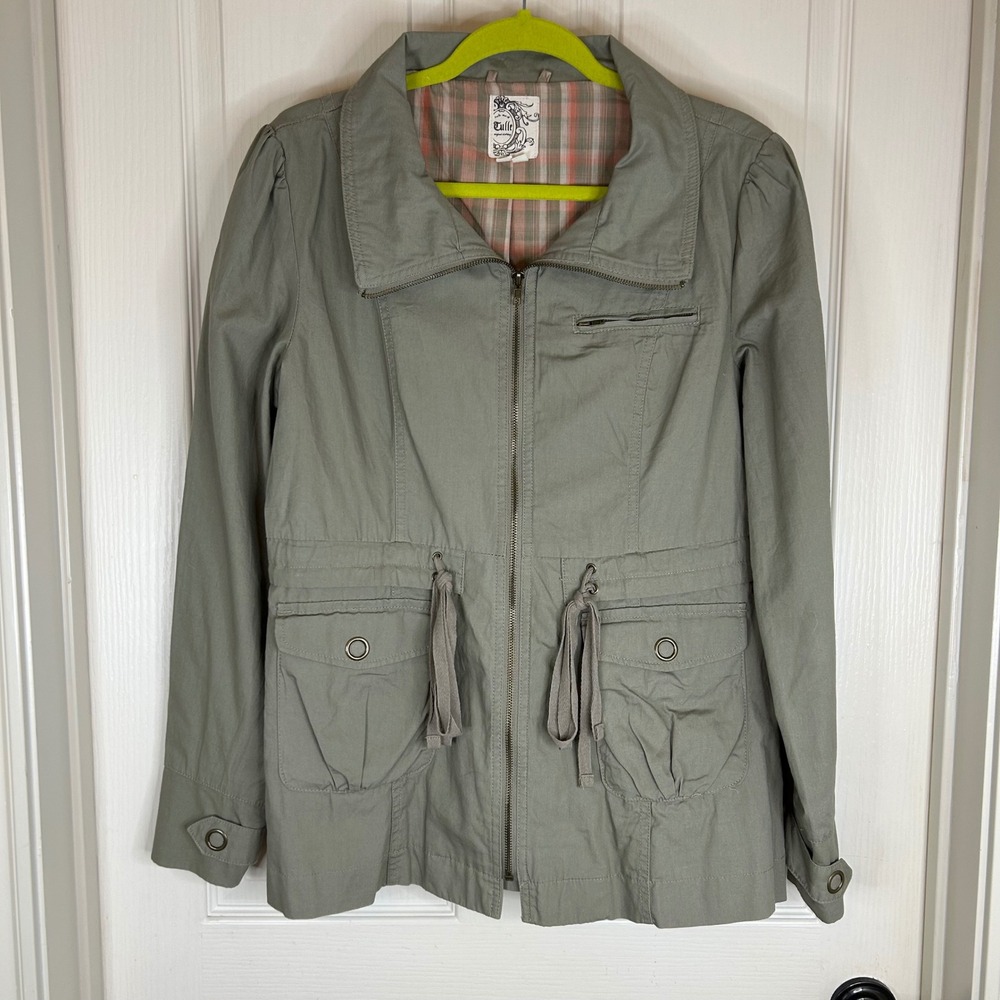 Tulle Women's Olive Green Utility Jacket Lined With Plaid Size XL